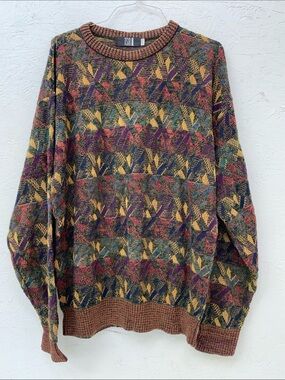 Vintage TSR USA Multicolor Geometric Crewneck Sweater - Brown Trim XL